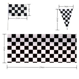 Racing Car Party Decorations Birthday Theme Party Supply Set Black and White Checkered Banner 10M Triangle Bunting+20pcs 14*21cm Hand Waving Flag with Stick+137*274cm Tablecloth For Boys Girls