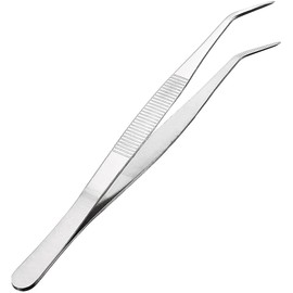 MMOBIEL Stainless Steel Tweezers 20cm / 8inch with curved 60 Degree Serrated Tip Professional Multi Purpose Tongs Tool for Industrial work, Laboratory Use, Gardening, Cooking