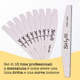 Lime Unghie Salyfè | Lima Unghie Professionale | Lavabile | Mezza Luna | Per Ricostruzione Unghie Nail Art | Grigio