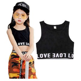 InSomila Children's Clothing, Half Top, Tank Top, Kids, Girls, Dance, Hip Hop, Sports, Stage Costume, Jazz Dance, Elementary School, Layering Camisole, Black, White, Black