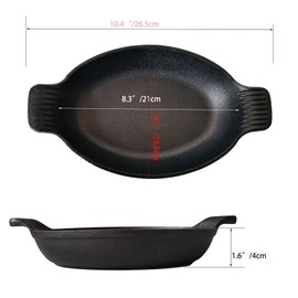 HAWOK Cast Iron Oval Serving Dish, Server with Handles, Casserole Dish, Baking Dish