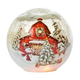 Christmas Lighted Glass Globes - Red Barn