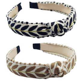 SXQLYH Pack of 2 Women's Headband Knot Bohemian Style Headband Leaf Pattern with Refined Knot - Women's Headband Headband Hair Band Turban Comfort Headband for Women Girls (Black + Brown)