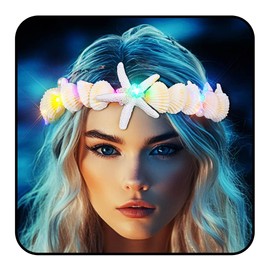 Sixexey Light Up Starfish Head Chain LED Seashell Headband Pearl Summer Beach Hair Accessories for Women