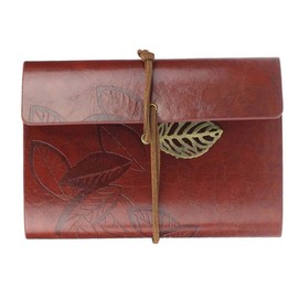 TEHAUX Vintage Leaf Pattern Pu Cover Blank Notebook Journal Travel Diary Loose-leaf Binding Pages for Writing Sketching and Memory Recording Dark Red Color