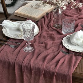 Artoid Mode Boho Cheesecloth Table Runner, Kitchen Table Gauze Decoration, for Christmas, Holiday, Wedding, Party, Birthday Decor, Dusty Pink, 90 x 300 cm