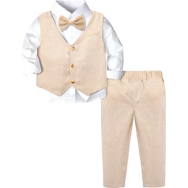 A&J DESIGN Toddler Suit for Boys Gentleman Wedding Church Photoshoot Formal Ring Bearer Outfit Dress Clothes Set Beige 3-4T