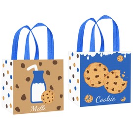 Milk and Cookies Favor Bags 12pcs Milk and Cookies Birthday Party Supplies Non Woven Cookies Party Goodie Treat Bags with Handles for Milk Cookie Baby Shower Supplies