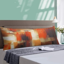 Burnt Orange Body Pillow Cover - Abstract Art Painting, Orange Brown, Zipper Closure, Modern Decorative Bedding, Soft Cushion, 20"x54" for Bedroom & Couch