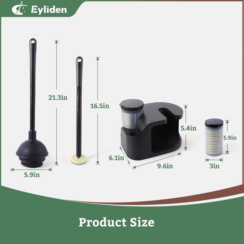 Eyliden Toilet Bowl Wand Kit and Plunger Combo, with 10pcs