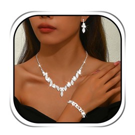 Sixexey Silver Bridal Jewelry Set Sparkly Wedding Necklaces Rhinestone Necklace Earrings Party Prom Necklace Jewelry for Women