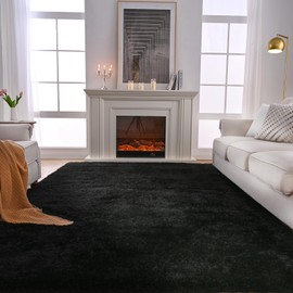 Fluffyrug Large Rugs for Living Room 10x14: Black Extra Large Area Rugs 10x14 Living Room - Big Area Rug (Black, 10x14 Feet)