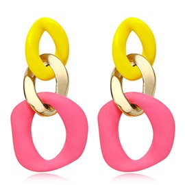 DIYANMMY Charm Elegant Hollow Color Chain Acrylic Geometric Temperament Dangle Drop Earrings Bohemian Minimalist Hypoallergenic Jewelry Gift (Yellow Gold Pink Earring)