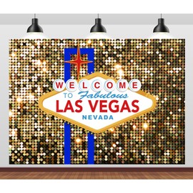 CORFOTO 7x5ft Welcome to Las Vegas Backdrop Las Vegas Sign Golden Bokeh Light Casino Night Background for Las Vegas Birthday Decorations Vegas Party Wedding Decor Las Vegas Photo Booth Props