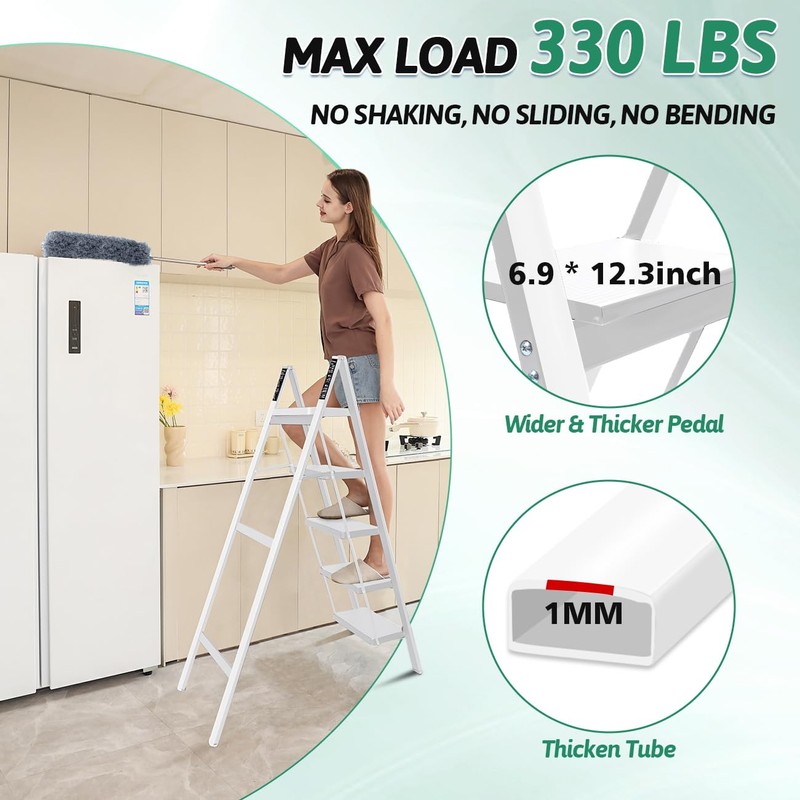 OOSOFITT Step Ladder 5 Step Folding,Heavy Duty 330 Lbs Load
