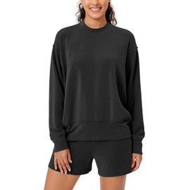 ODODOS Modal Soft Long Sleeve Oversized Sweatshirts for Women Crew Neck Pullover Tops, Black, Small