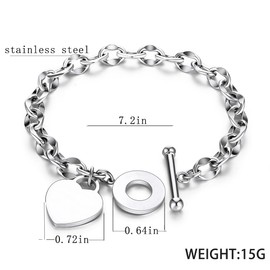 kelistom 316L Stainless Steel Love Heart Charm Bracelet for Women Teen Girls Romantic Gift Silver/Rose/18k Gold Plated OT Clasp Bracelets (heart polished-white)