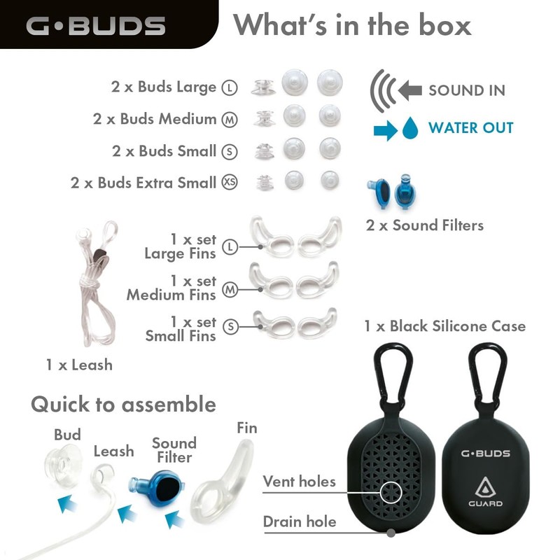 G.Buds Clear Surf Ear Plugs. Sound in Water Out. Perfect