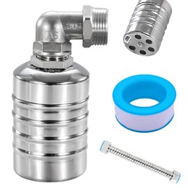 Float Valve for Water Tank Pool 3/4 Inch Automatic Water Level Control Valve 304 Stainless Steel Float Valve with 30 cm Corrugated Pipe and Tap Sealing Tape (3/4 Inch Side Water Inlet)