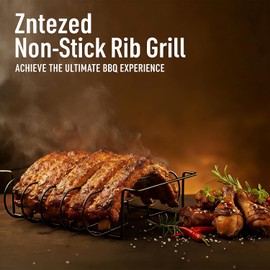Zntezed Extra Long Non-Stick Stainless Steel Rib Rack for Smoking and Grilling，Holds up to 4 Full Racks of Ribs, The perfect BBQ accessory for smoking and grilling，Black