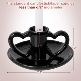 Black Candle Holder Double Heart Shaped Ceramic Candle Holder with Plate Candlestick Holders, Table Centerpiece, Wedding Reception, Festive Christmas Mantel Decoration Or Home Decor