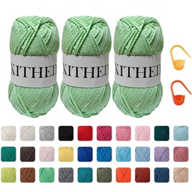 KITHED Cotton Yarn，10.5oz，526yard，3 Pack ，Soft Yarn for Crocheting and Knitting (12 Mint Green)