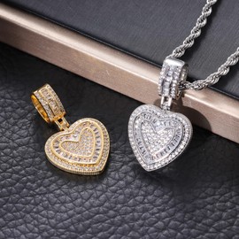 Lulu Mel Silver Heart Necklace 14K Gold Plated Heart Pendant Cubic Zirconia Necklace for Women Men, Iced Out Love Necklace Jewelry Gift Valentine's Day/Mother's Day/Christmas/Anniversary/Birthday Gift (Small Heart, Gold)