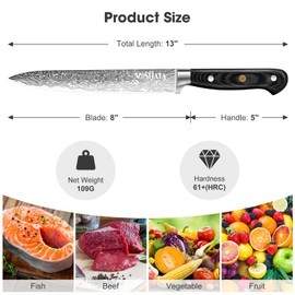 MOSFiATA 8 inch Carving Knife，Stainless Steel Brisket Slicing Knife for Meat Cutting, Razor Sharp Butcher Knife with Granton Edge for Roasts, BBQ, Turkey