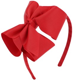 MEEDEE Red Big Bow Headband Fashion Solid Grosgrain Ribbon Hair Bow for Holiday Styling, Makeup, Cosplay, and Party Headwear Handmade