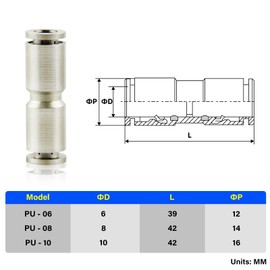 TAILONZ PNEUMATIC 10 mm Brass Nickel-Plated Through-Through Quick Fittings Push Lock Fittings Combined Connection Pneumatic Pipe Fittings Pneumatic Pipe Fittings PU-10 (Pack of 5)