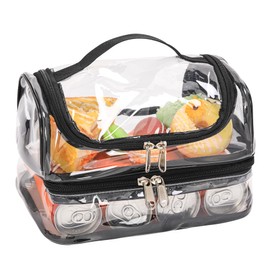 BORMELUN Clear Lunch Bag for work Transparent See Through Lunch Box for Kids,Double tote Black Stadium Approved