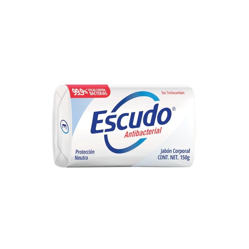 Escudo Antibacterial Jabón Protección Neutra Blanco, sin Triclocarbán. Barra de