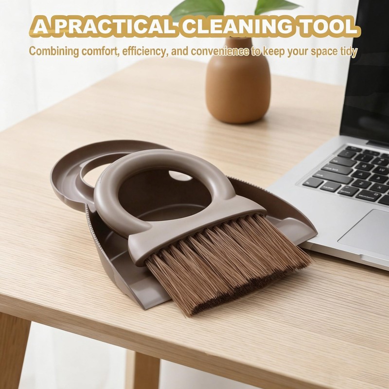 Mini Broom and Dustpan Set with Round Handle, Compact Small
