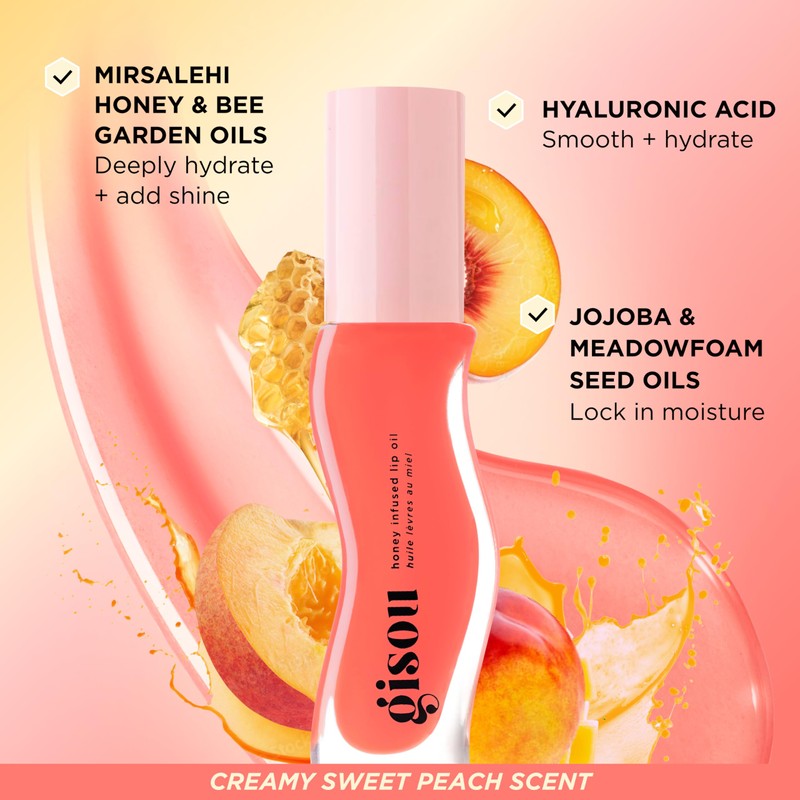 Gisou Aceite Labial Hidratante con Infusión de Miel, Bee-llini Peach