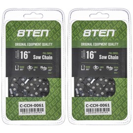 8TEN Full Chisel Chainsaw Chain 16 Inch .063 .325 62DL for Stihl 025 MS 230 241 250 251 (2 Pack)