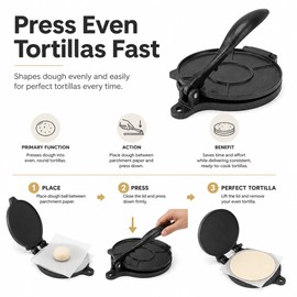 Adjustable Tortilla Press for Homemade Flatbreads – Aluminum Manual Dough Press with 5 Thickness Options for Kitchen Use