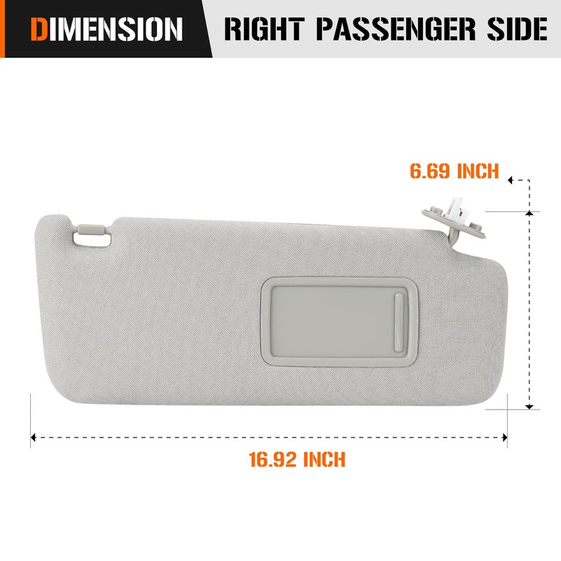 Right Passenger Side Sun Visor for 2010-2023 Toyota 4Runner Grey