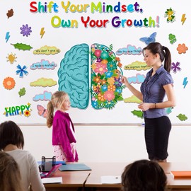 Sunshin 41Pcs Growth Mindset Bulletin Board Decorations Set, Motivational Sayings Cutouts Classroom Bulletin Board Shift Your Mindest Posters for School Wall Door Decor