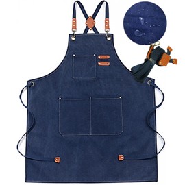 dilib Apron, DIY, Work Apron, Thick Cotton, Waterproof, Outdoor, Cafe, Hairdresser, Gardening, Salon, Artisan Canvas, with Pockets, Unisex, navy