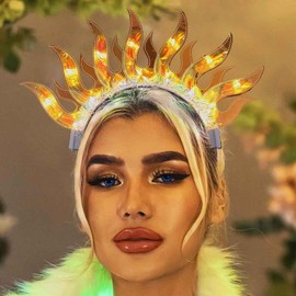 Ushiny Luminous Fire Headband Yellow LED Headbands for Women Festival Rave Accessories Flame Headband