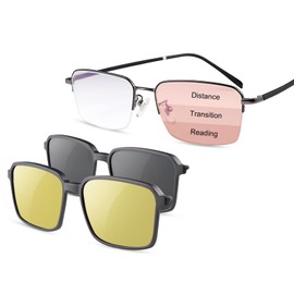 Vepiant Progressive Multifocal Reading Glasses Men Women Blue Light Blocking Multifocus Computer Eyewear Anti Glare UV400 Protection Sun Readers with 2 Magnet Polarized Sunglasses Clip 2 in 1 Shdes