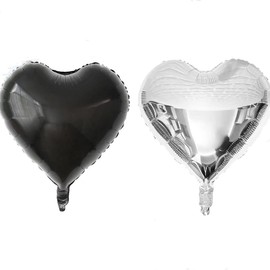 Silver Black Heart Balloons, 18 Inch 12Pcs Black and Silver Foil Heart Shape Helium Balloons Decorations for Men Birthday Party Valentines Day Wedding Engagement