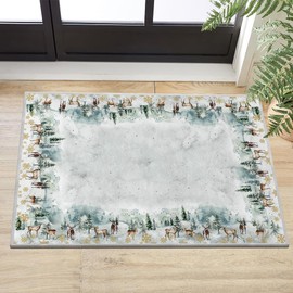 Artoid Mode Deer Snowflakes Pine Tree Christmas Door Mat, Xmas Winter Home Decor Low-Profile Non-Slip Washable Area Rug for Kitchen Entryway Bedroom Bathroom Laundry Room Indoor 2x3 Feet