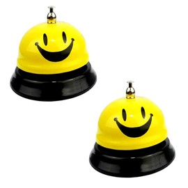 Vastsea Pack of 2 Reception Bell, Table Bell, Smiley Pattern, Metal Iron Cover, Service Bell, for Restaurant, Kitchen, Hotels, Bars (Yellow)