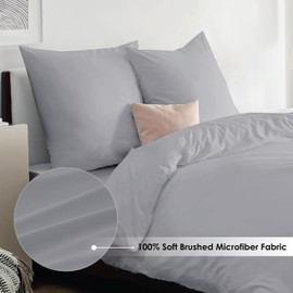 REHAN & CO Single Duvet Cover Sets – Soft Brushed Microfiber Bedding – Plain Quilt Cover With Pillow Cases (Silver Grey)