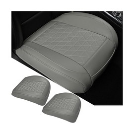 KHGUZ 2PCS Leather Car Seat Cover, Vehicle Front Bottom Seat Protector Pad, Full Surrounded Waterproof Auto Seat Protective Cushion with Storage Pocket, Universal for SUV, Truck, Sedan（Gray）