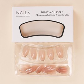 SHELWIN French Press On Nails Ready-To-Wear DIY Manicure Stick On Nails kit for Women 24 Pcs Short Medium Coffin Almond Shaped False Nails Gifts（Pink Sparkle）