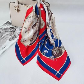 ANDANTINO 100% Pure Mulberry Silk Scarf 35" Large Square Lightweight Headscarf –Women’s Hair Wraps-With Gift Packed(Red&Navy Blue)