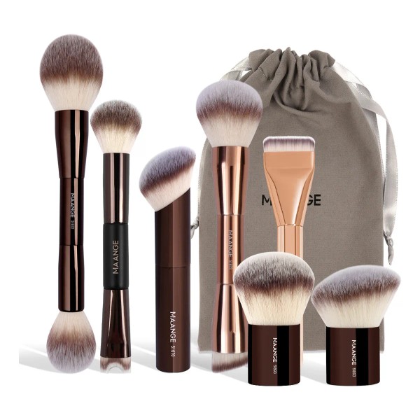 Maange Set 7 Brochas Maquillaje Profesional Alto Nivel Color Marrón