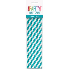 Caribbean Teal Striped Paper Straws, (10 Count) - Eye-Catching & Eco-Friendly Party Straws to Elevate a Event